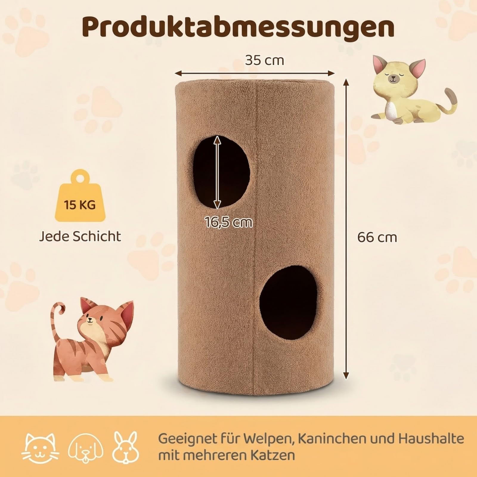 COSTWAY Kratztonne, Ø 35 cm, 66 cm hoch, Katzentonne mit Sisal-Kratzmatte, 2 Katzenhöhlen, Katzenbett, Kratzbaum für kleine und mittelgroße Katzen, Katzenbaum bis 15 kg, Braun