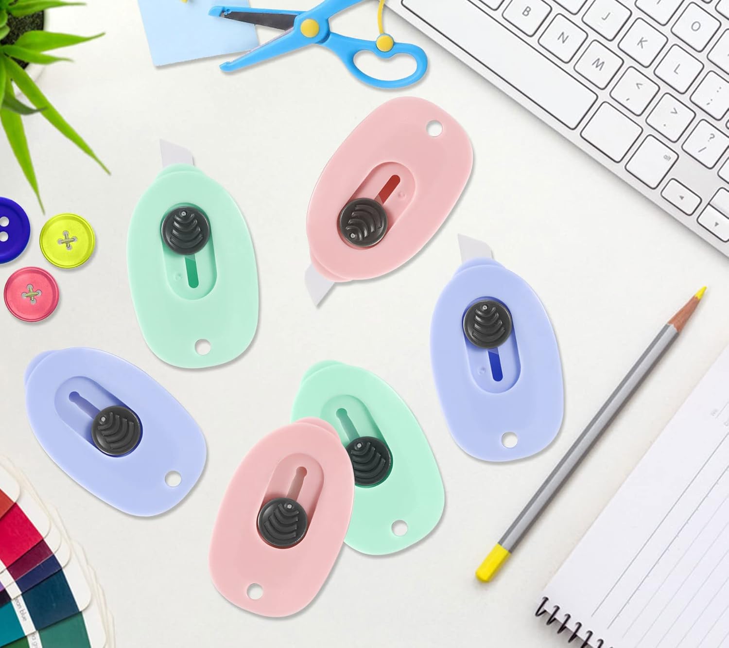 Mini Ceramic Box Cutter, 6pcs Package And Box Opener, Retractable Safety Cutters, Small Utility Knife Ceramic Blades with Keychain Hole