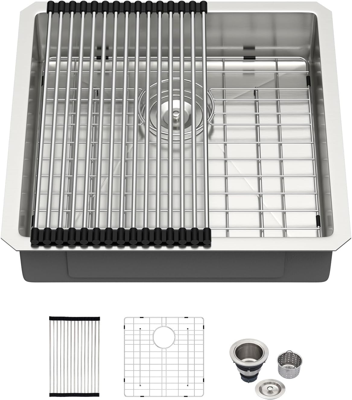 Kichae 18 Inch Undermount Kitchen Sink Single Bowl 16 Gauge Stainless Steel Handmade Modern Bar Prep 5" ADA Small Kitchen Sink Round Corner