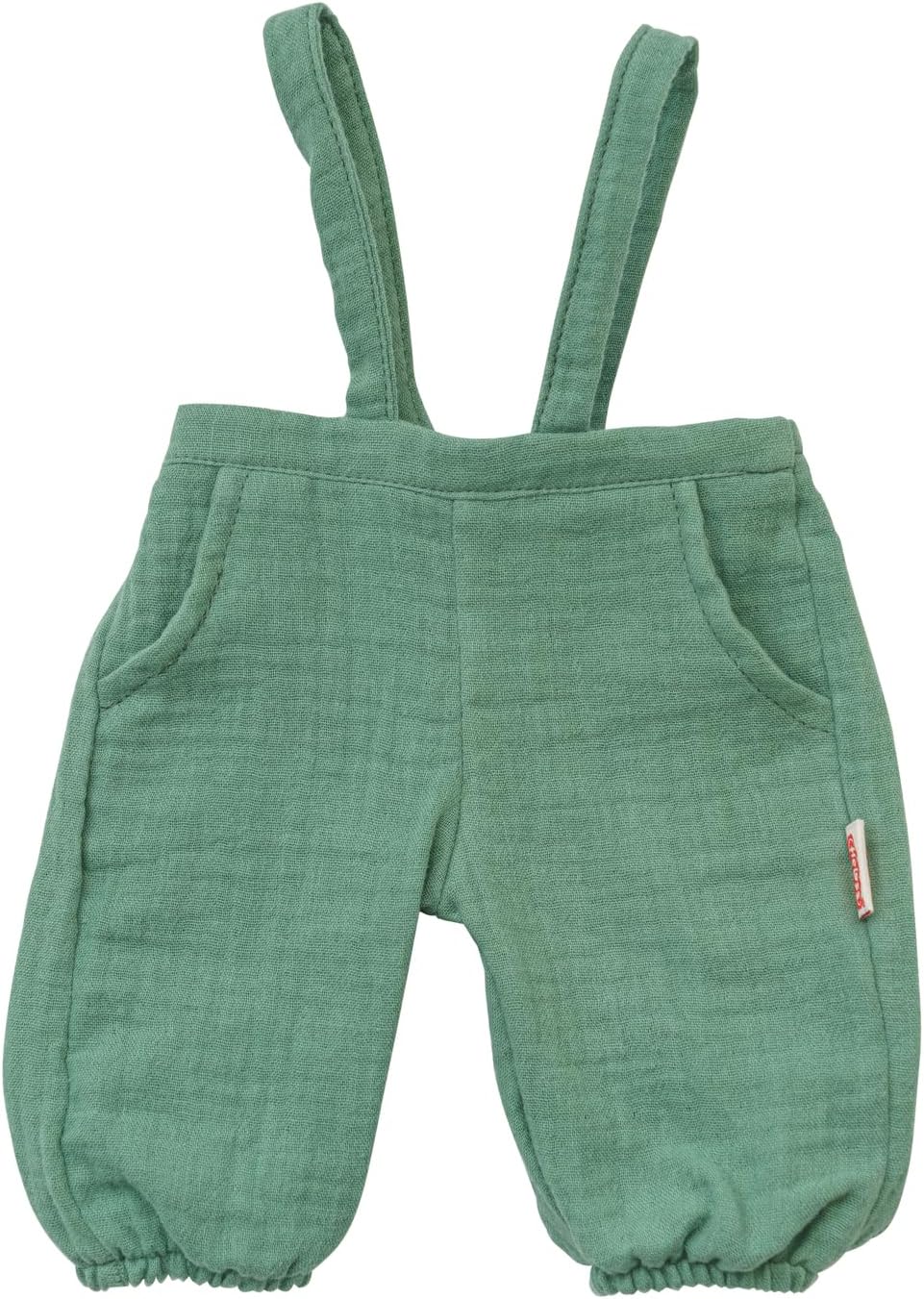 Heless 1416-Clothes 100% Organic Cotton, Set of 2 with Dungarees in Sage Green and White T-Shirt for Dolls and Plush Toys Size 28-35 cm, Plain, Green, White, 1416
