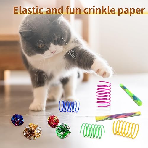 Miniatura 5 de Kit de juguetes para gatos de 25 piezas con túnel arcoíris, paquete interactivo de juguetes para gatos de interior, juego variado de gatitos,