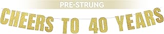 Pre-Strung 40th Birthday Banner - Cheers to 40 Years Birthday Decorations , Over The Hill Party Supplies 40th Birthday Decor , Happy 40th Birthday Decorations Men Bday Backdrop - By Prazoli