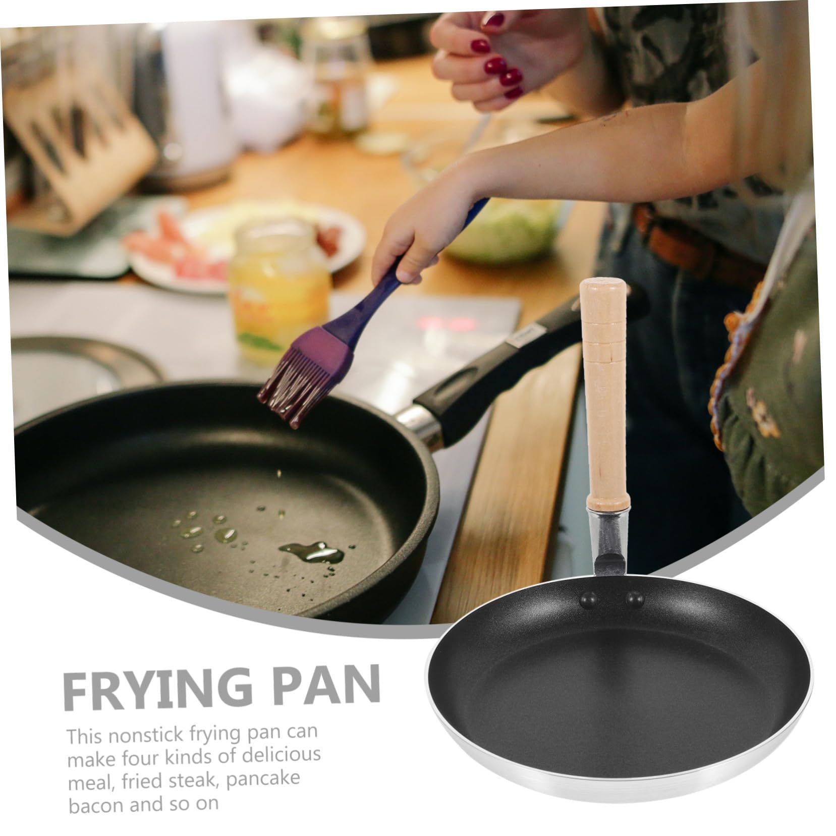SHINEOFI Padella per Uova Antiaderente Piccola 19 CM in Alluminio Manico in Legno Mini Padella Multiuso per Frittate Pancake e Gnocchi per Cucina Domestica e Professionale