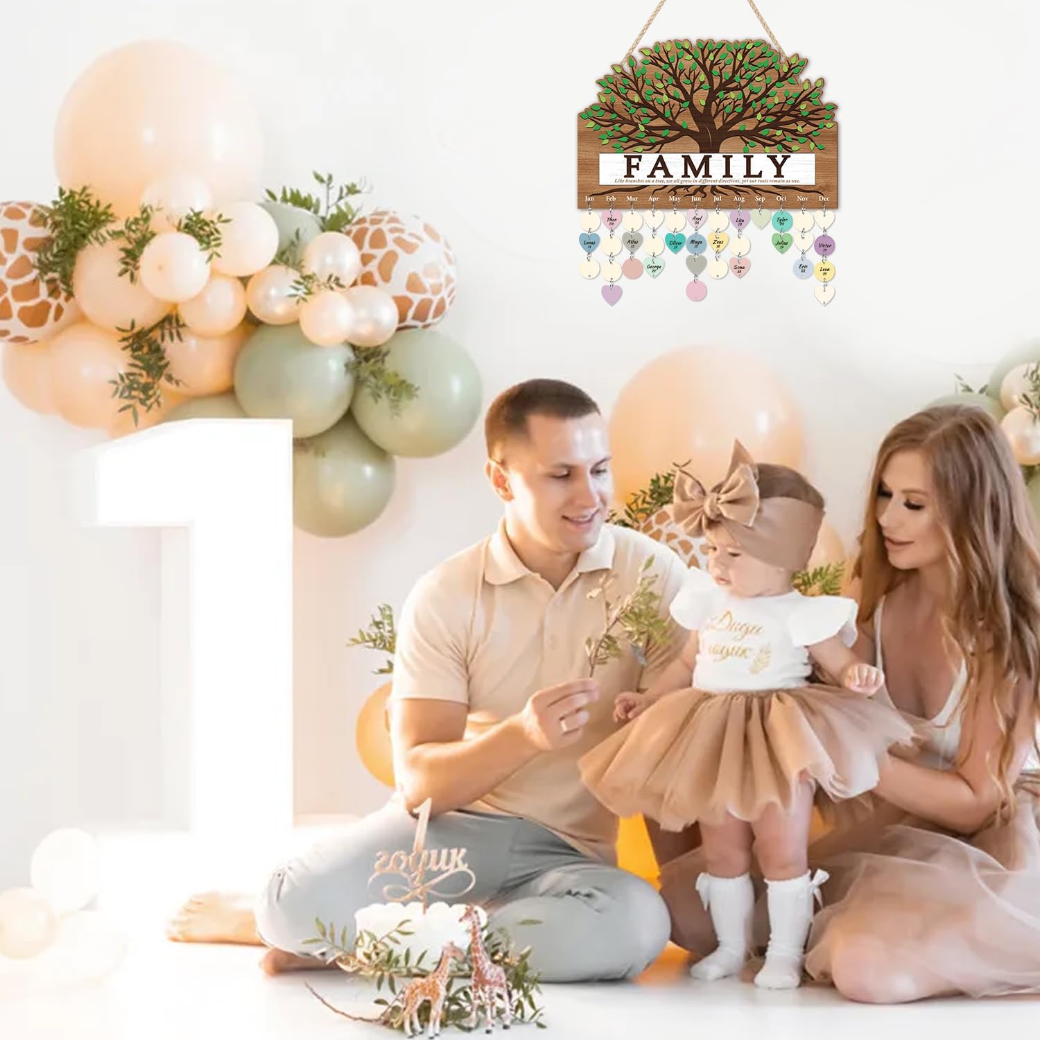 KAlRNE Family Birthday Board,Vintage Wooden Reminder Calendar,Rustic Farmhouse Family Tree Wood Wall Art,DIY Birthday Tracker Wall Hanging Plaque,Mother's Day Gift for Mom Grandma