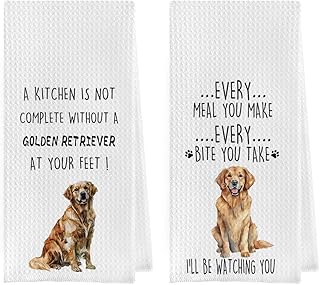 Geqtt Golden Retriever Dish Towels Set - Golden Retriever Decorative Waffle Weave Kitchen Towels, Hand Tea Towels for Bath...