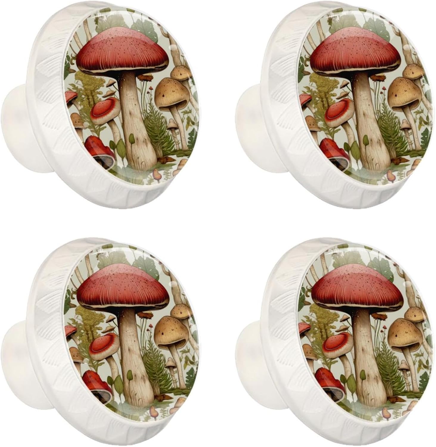 NEWzone 4 Pack Cabinet Knobs Retro Mushroom, White Cabinet Pulls Kitchen Cabinet Knobs, Round Drawer Knobs for Dresser Drawers Cabinet Hardware Cupboard Wardrobe Pulls Handles
