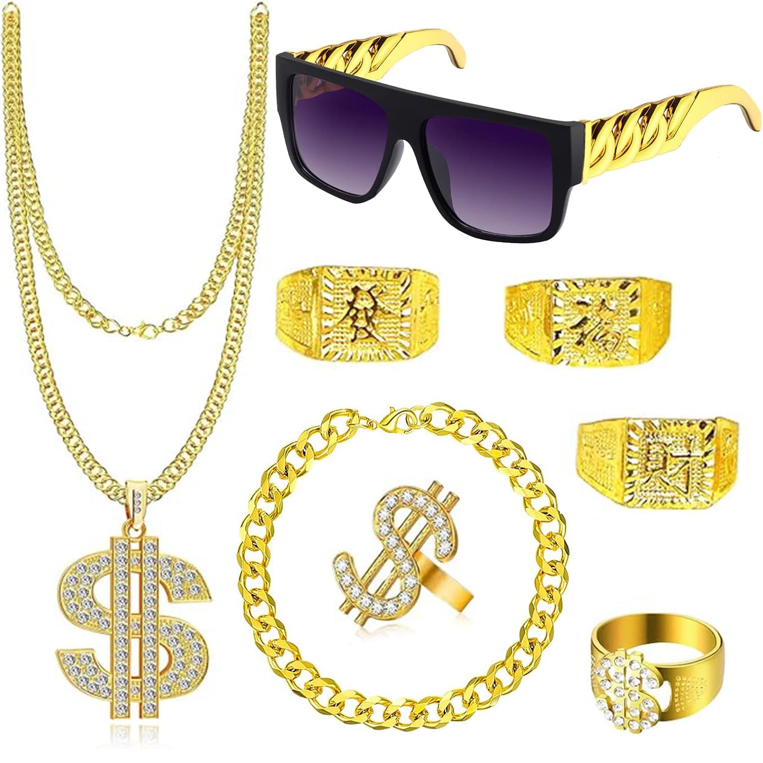 Goldene Dollarkette - Prollkette Aus Metall, Einheitsgröße - Für Karneval, HipHop-Kostüm & Mottopartys