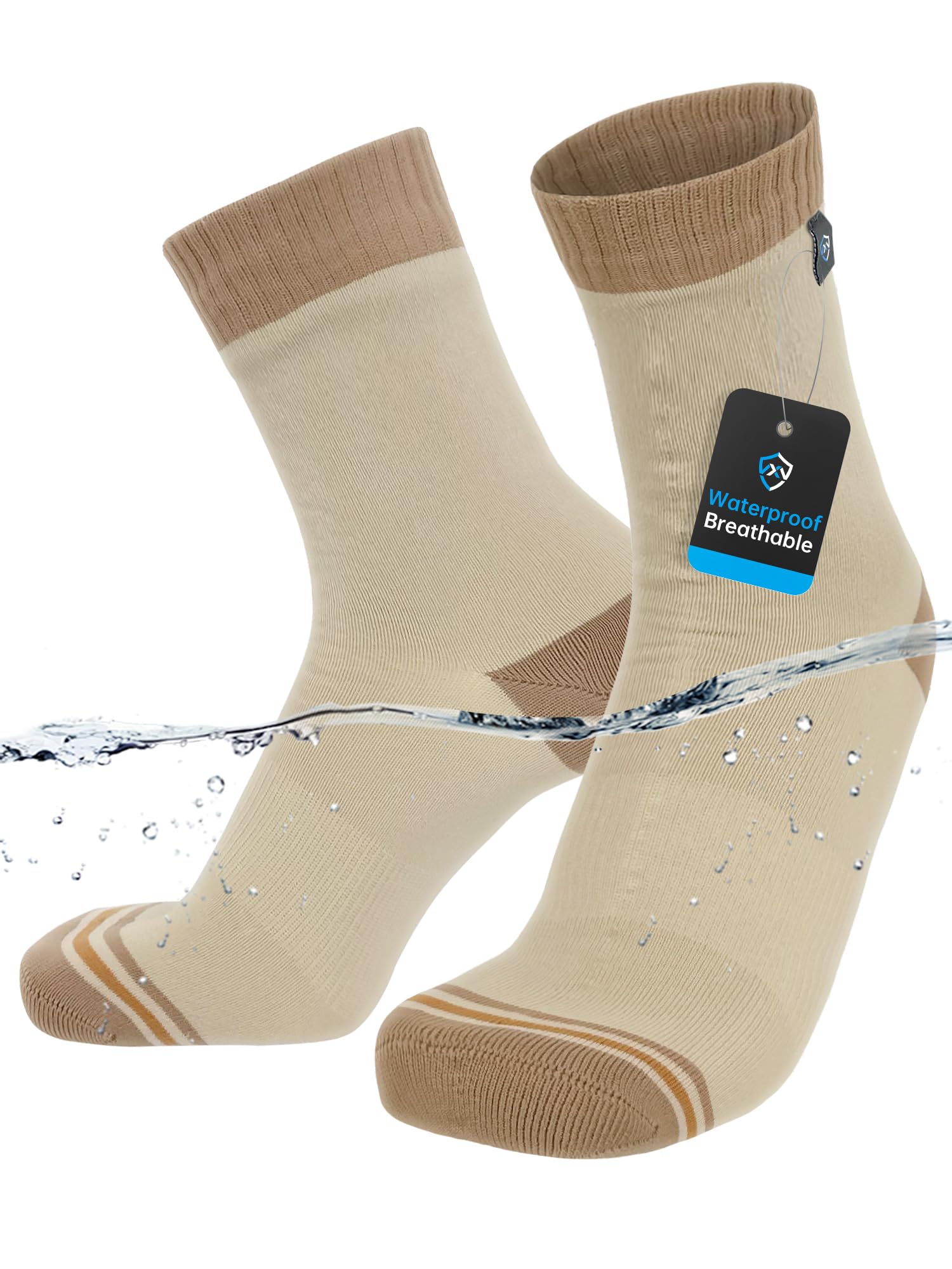 DexShell Waterproof Everyday Socks for Men & Women, Breathable Quarter Crew Socks for Walking, Commuting, Rain & Wet Weather – SSL Beige, Unisex Large