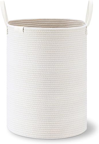 Miniatura 8 de VIPOSCO Cesta alta para ropa sucia, cesta grande para ropa sucia con mango de cuero, cesta de almacenamiento de cuerda tejida para manta, juguete en