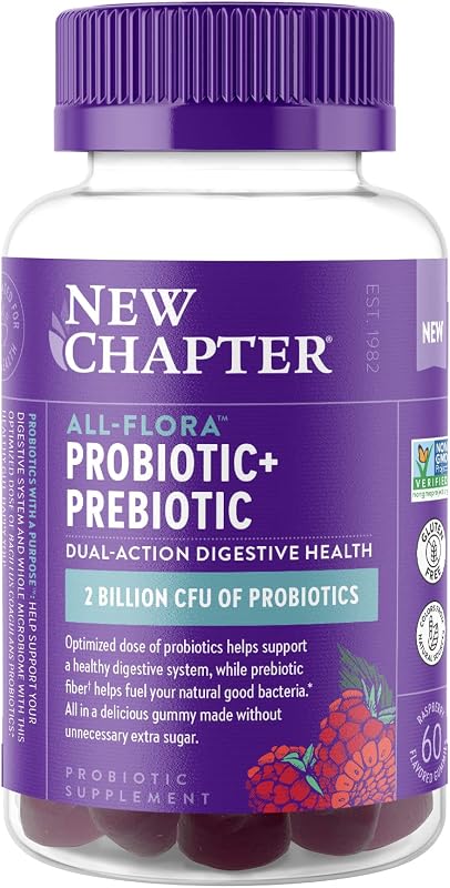 New Chapter All-Flora Probiotic Gummies, 1 Month Supply | 55% Less Sugar, Formulated for Holistic Gut Health with Probiotics and Prebiotic Fiber, 100% Vegan and Non-GMO