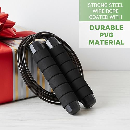 Miniatura 5 de 12 cuerdas de saltar ajustables con rodamientos de bolas, asas de espuma, alambre de acero recubierto de PVC, entrenamiento de ejercicio para
