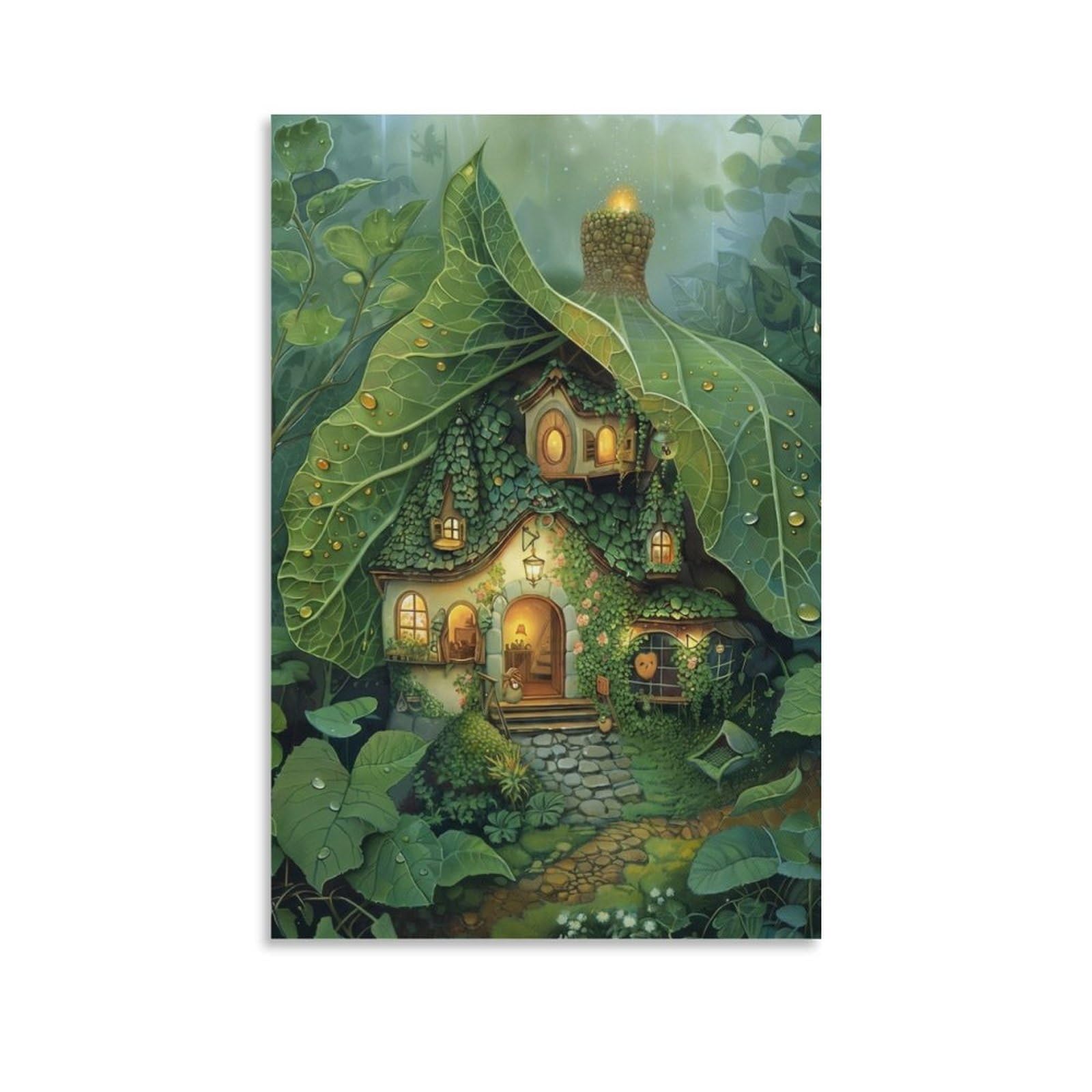 DHBANEIOK Fairy Tale Cottage Poster Artwork Canvas Prints Picture Modern Canvas Wall Art Picture Wall Hanging for Bathroom Wall Decor 20x30inch(50x75cm)