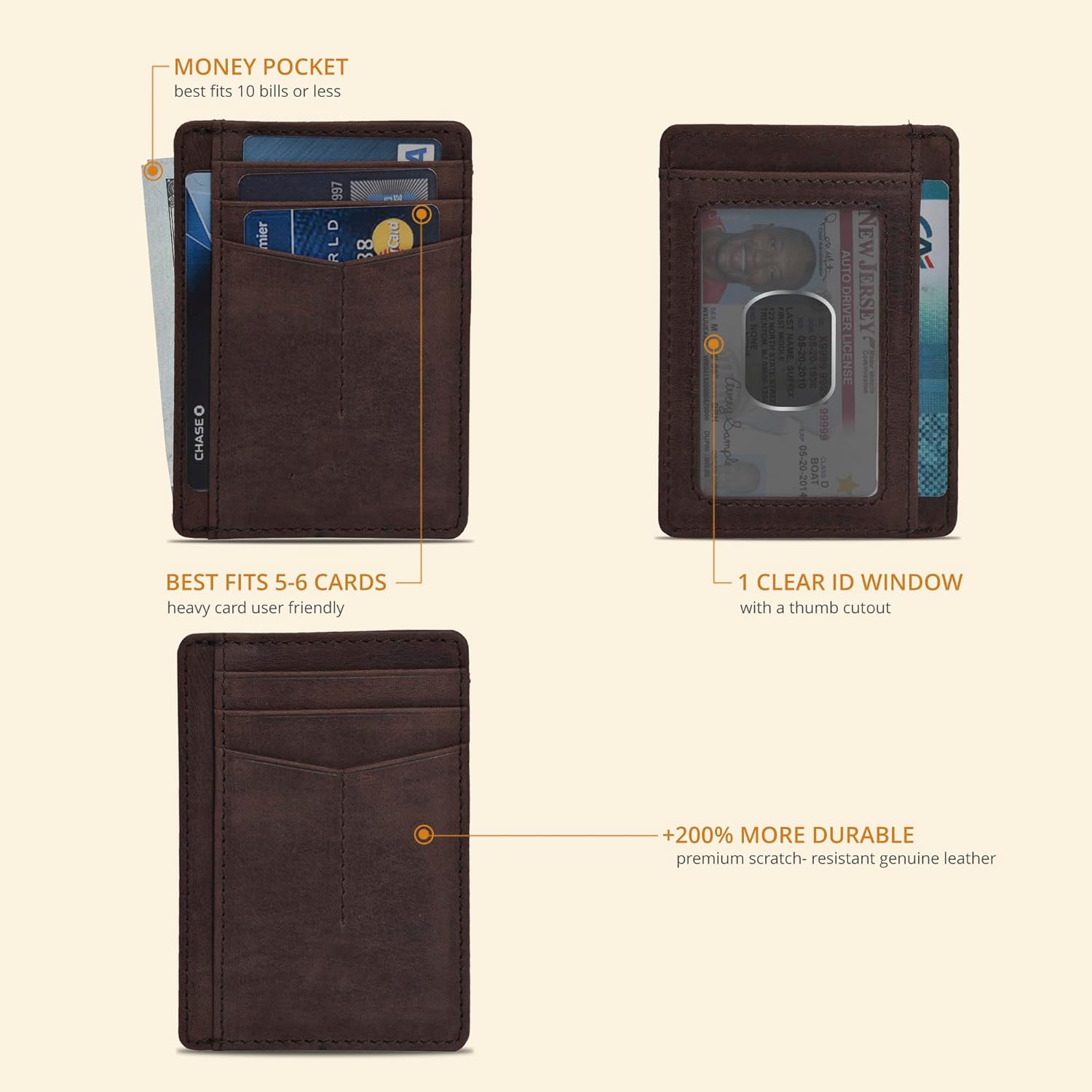 Leather Minimalist Wallet for Men & Women RFID Front Pocket Leather Card Holder Wallets Small Mid Brown image 2 of 6 B07FC1HN8G