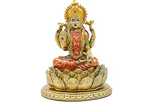 Goddess Lakshmi On Lotus 6.5" H Lakshmi Statue Hindu Murti Idol For...