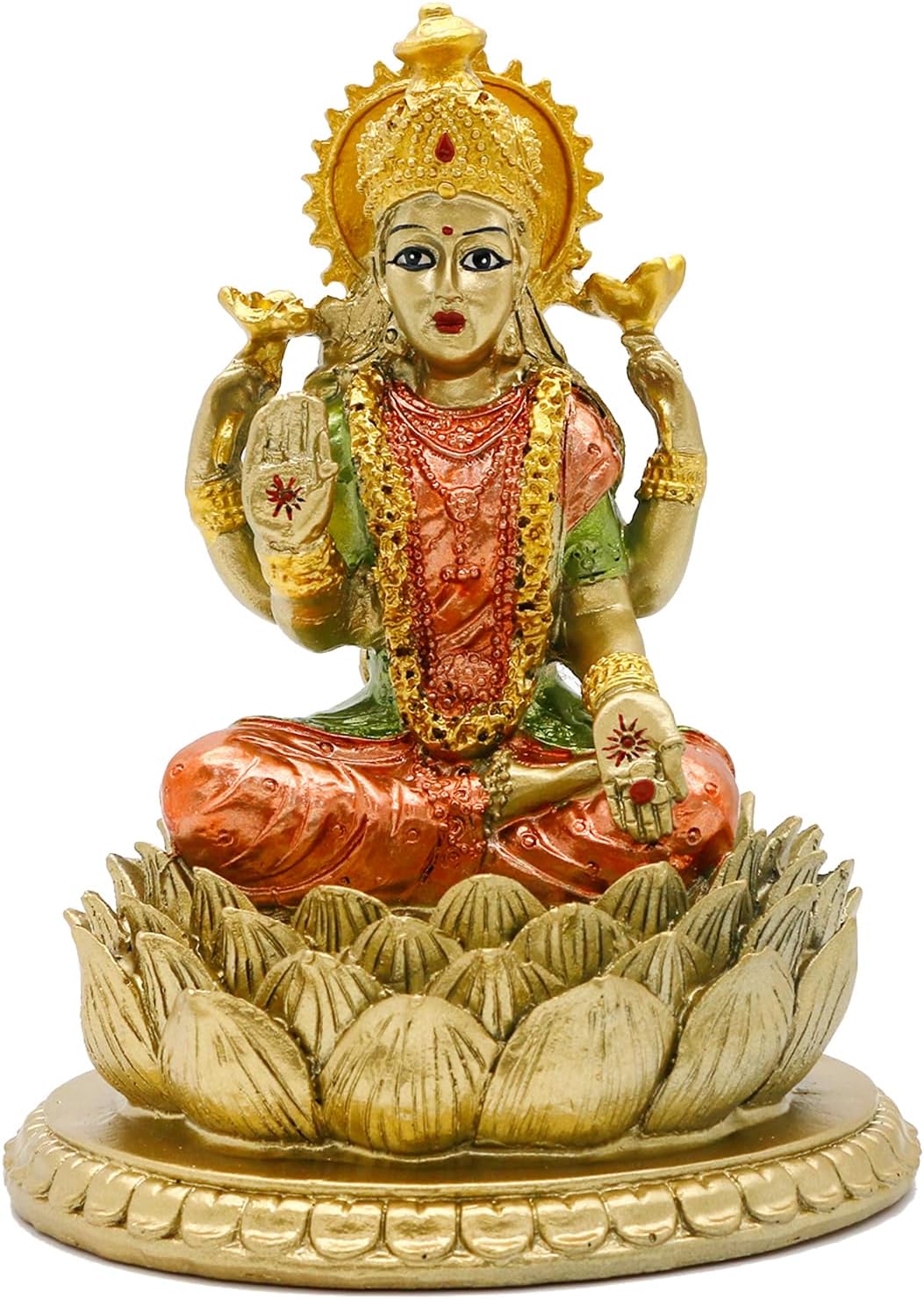 alikiki Lakshmi On Lotus 6.5" H lndian God Laxmi Statue Hindu Murti Item Home Temple Mandir Pooja Decor Hindu God and Goddess for Diwali Gifts Birthday Gifts for India People