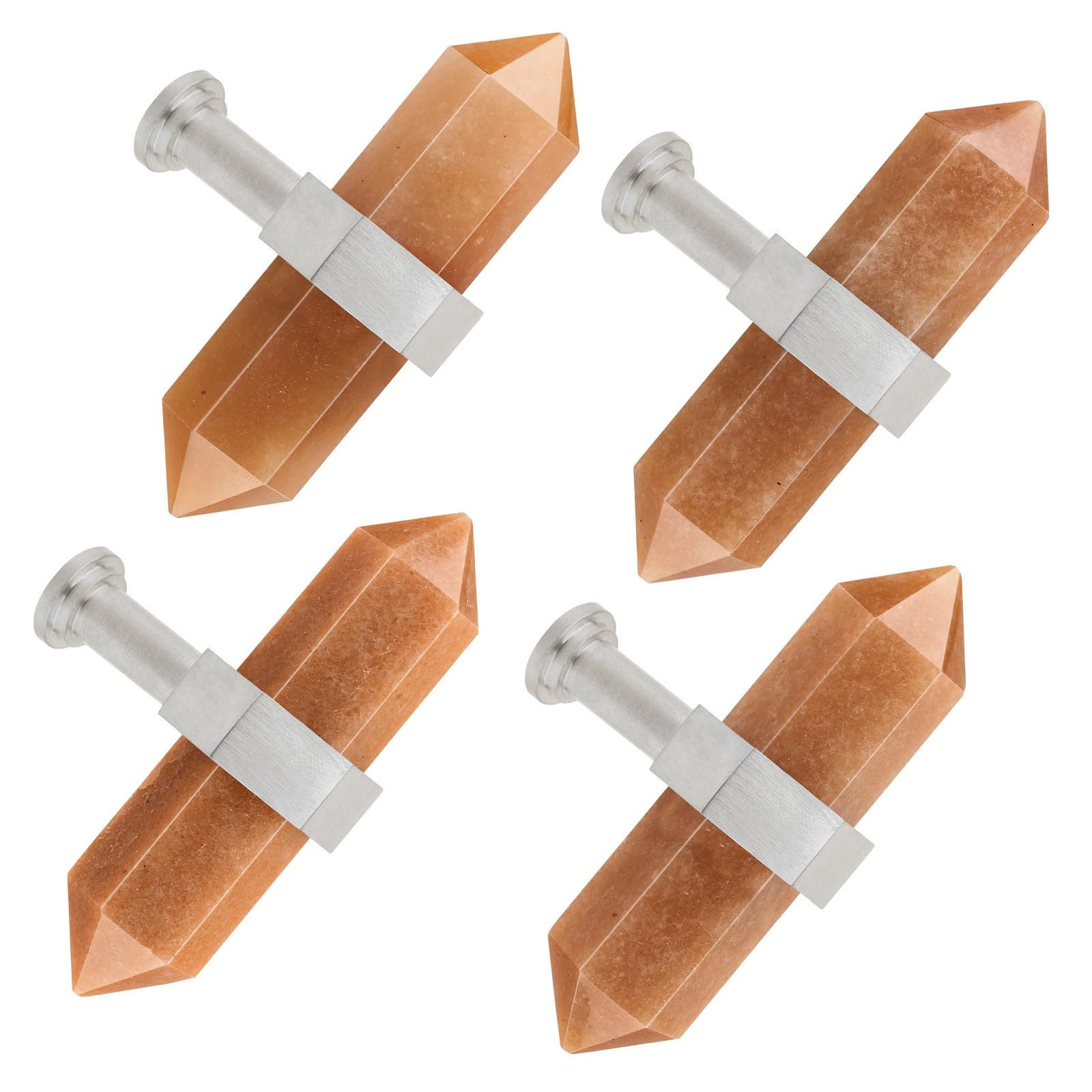 mookaitedecor Lot de 2 boutons de tiroir en aventurine rouge à double pointe en cristal avec vis, poignées décoratives en pierre pour commode, placard, cuisine, décoration en acier inoxydable brossé