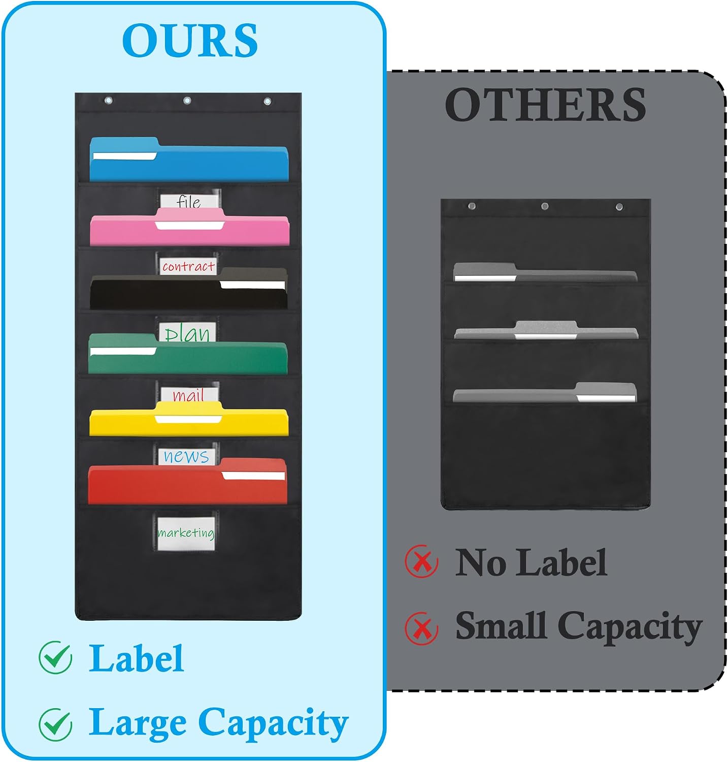 VZCPYTPM Black 6-Pocket Hanging Wall File Organizer, Pocket Chart for Classroom, Office, Home image 3