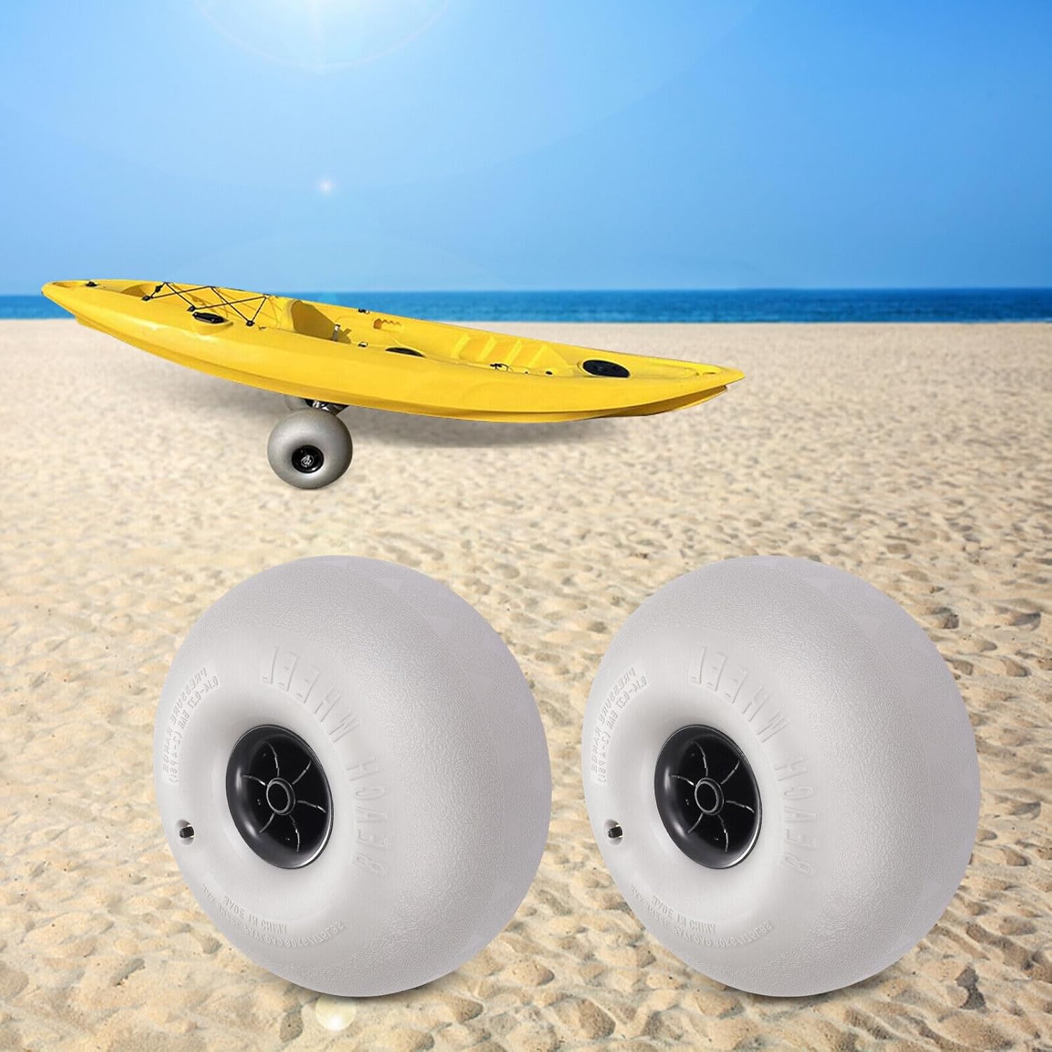 Beach Balloon Wheels, 16 Inch Replacement Balloon Wheels Beach Sand Tires for Kayak Dolly Canoe Carts Buggy, 2-Pack