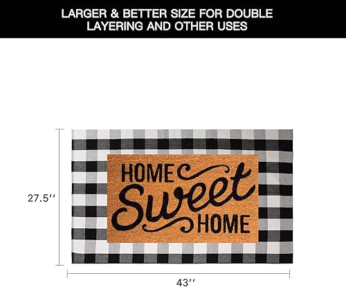 Miniatura 3 de Tapete de lana cuadriculada para interiores y exteriores, 3 x 5 pies, tejido de algodón en blanco y negro, alfombra de porche para interiores y