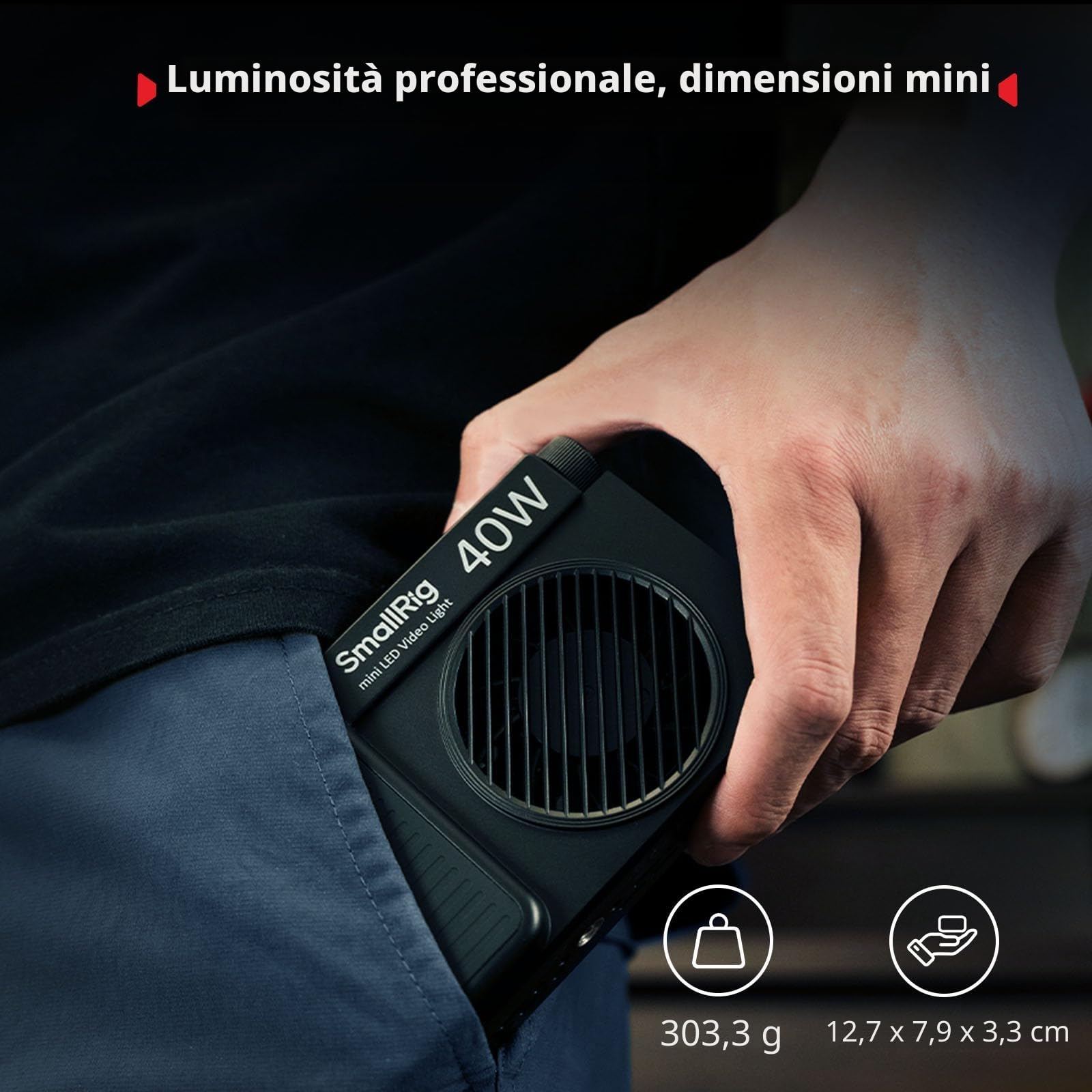 SMALLRIG RM 40C Mini Luce LED RGB per Video, Display LCD, Luce per Foto Portatile 4800 mAh supporto Magnetico per Creatori Podcast, Fotografia, TikTok, YouTube, 2500K-10000K CRI 96 TLCI 99, 5359