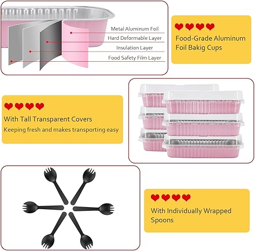 Miniatura 5 de LNYZQUS Mini moldes para pan con tapas, 100 unidades, mini moldes rectangulares de papel de aluminio de 6.8 onzas para hornear, moldes desechables
