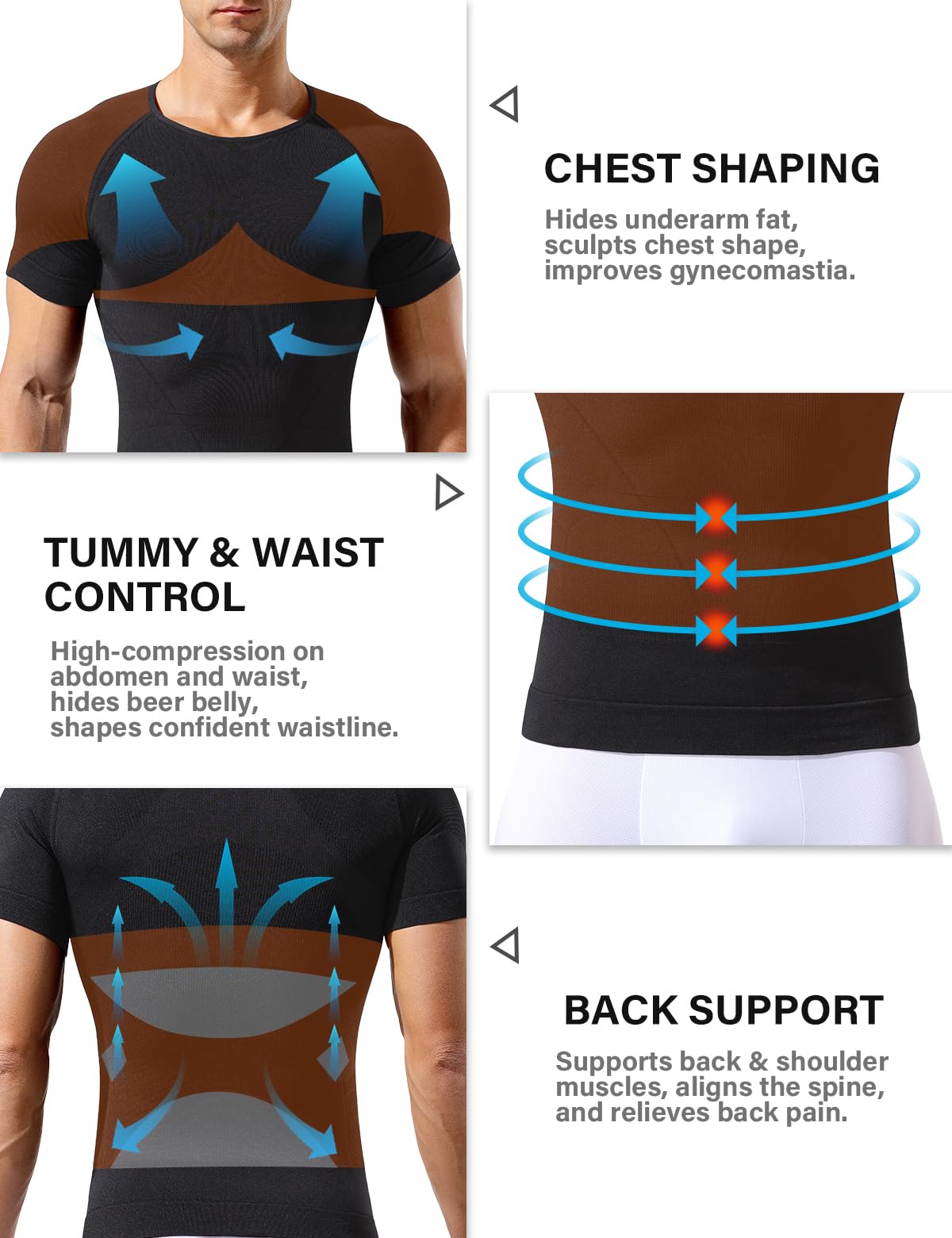 Casey Kevin Camiseta Compresión Hombre, Faja Reductora Hombre Adelgazante, Manga Corta Moldeadora Shapewear Secado Rápido para Gimnasio, Fitness, Deporte - 3