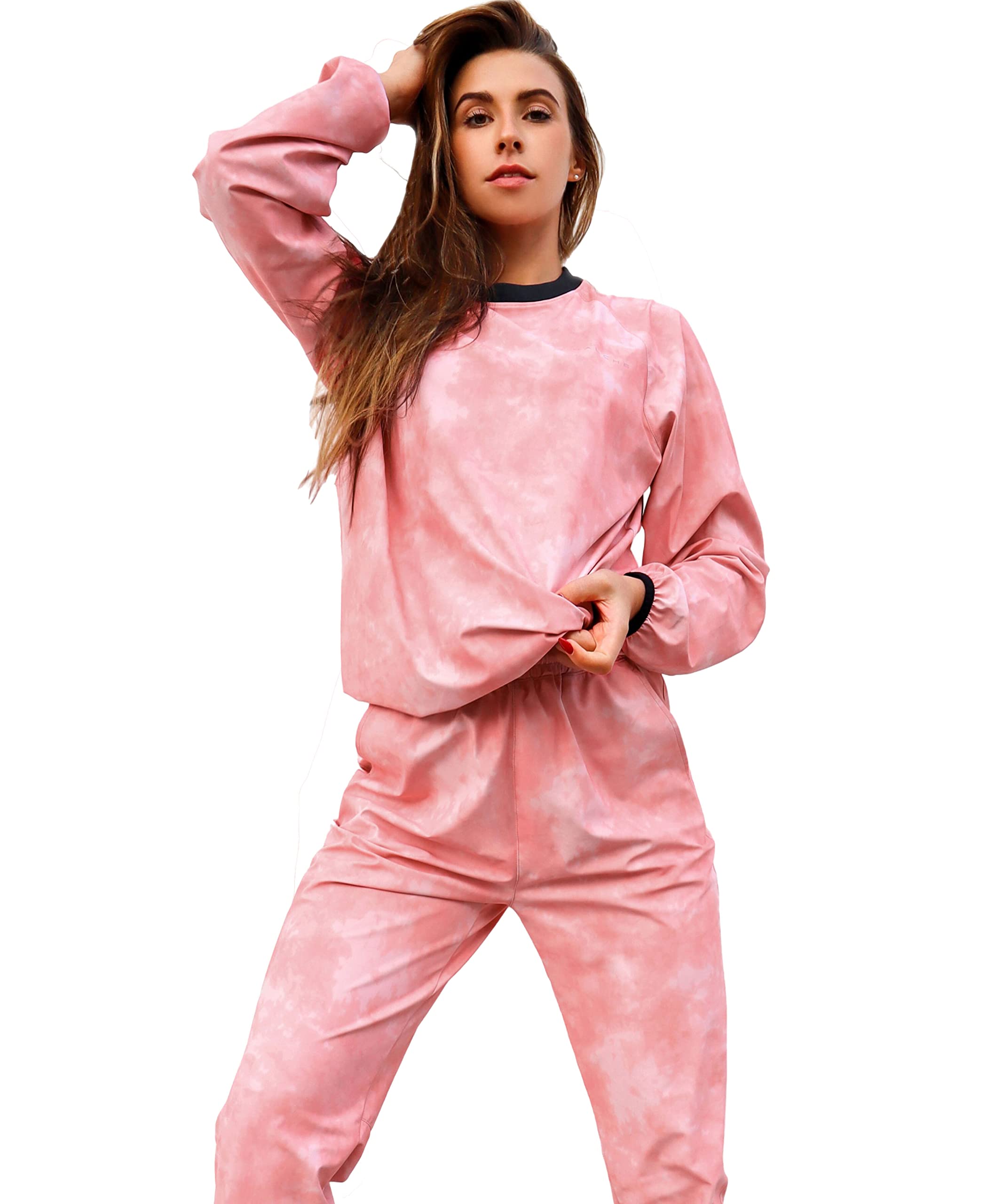 GALCHE Sauna Suit for Women Sweatpants Weight Loss Sweatshirts Pant 2 Piece Set Gym Workout Sets Sweat Suits Plus Size Pink Large