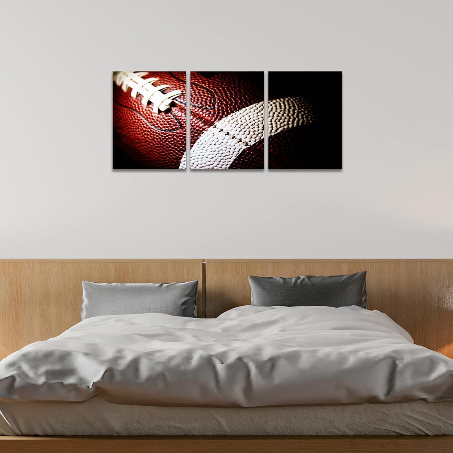 BWSPACE Football Wall Art Modern Sports Theme 3 Pieces HD Details of Football Canvas Wall Art Decor for Living Room, Bedroom, Office Framed Ready to Hang
