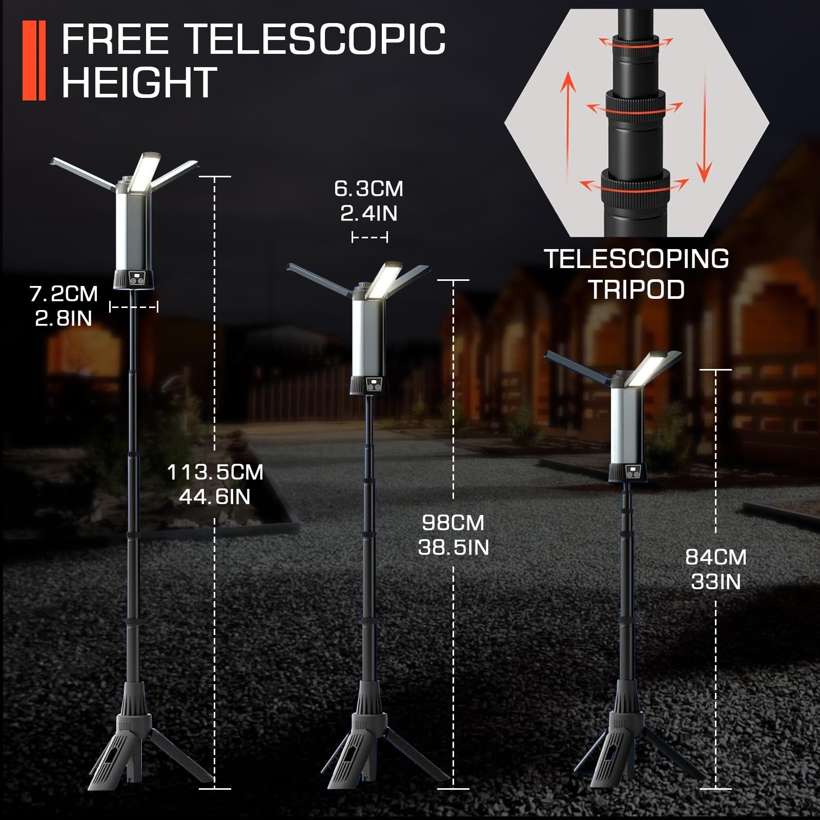 Lámpara Camping con 6000 mAh, 3 Temperaturas de Color Regulables, Superbrillante, Luz de Trabajo Inalámbrica Recargable, Con Trípode Extensible, 2000 Lúmenes, Para Camping, Reparación de Coches