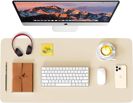 WAYBER Leather Desk Pad Protector, Waterproof Mouse Pad, PU Desk Mat, Office Desk Cover, Desk Writing Mat for Office/Home/Work/Cubicle Eggshell 31.5x15.8 in