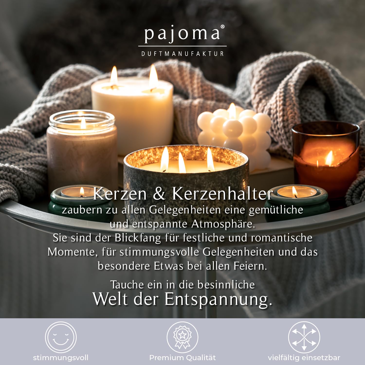 pajoma® Kerzenhalter 12er-Set aus Glas - mit Henkel und Anhänger, Mandala | H 14.5 x Ø 11 cm, Pantone 7590C Tischdekoration für Hochzeit, Deko