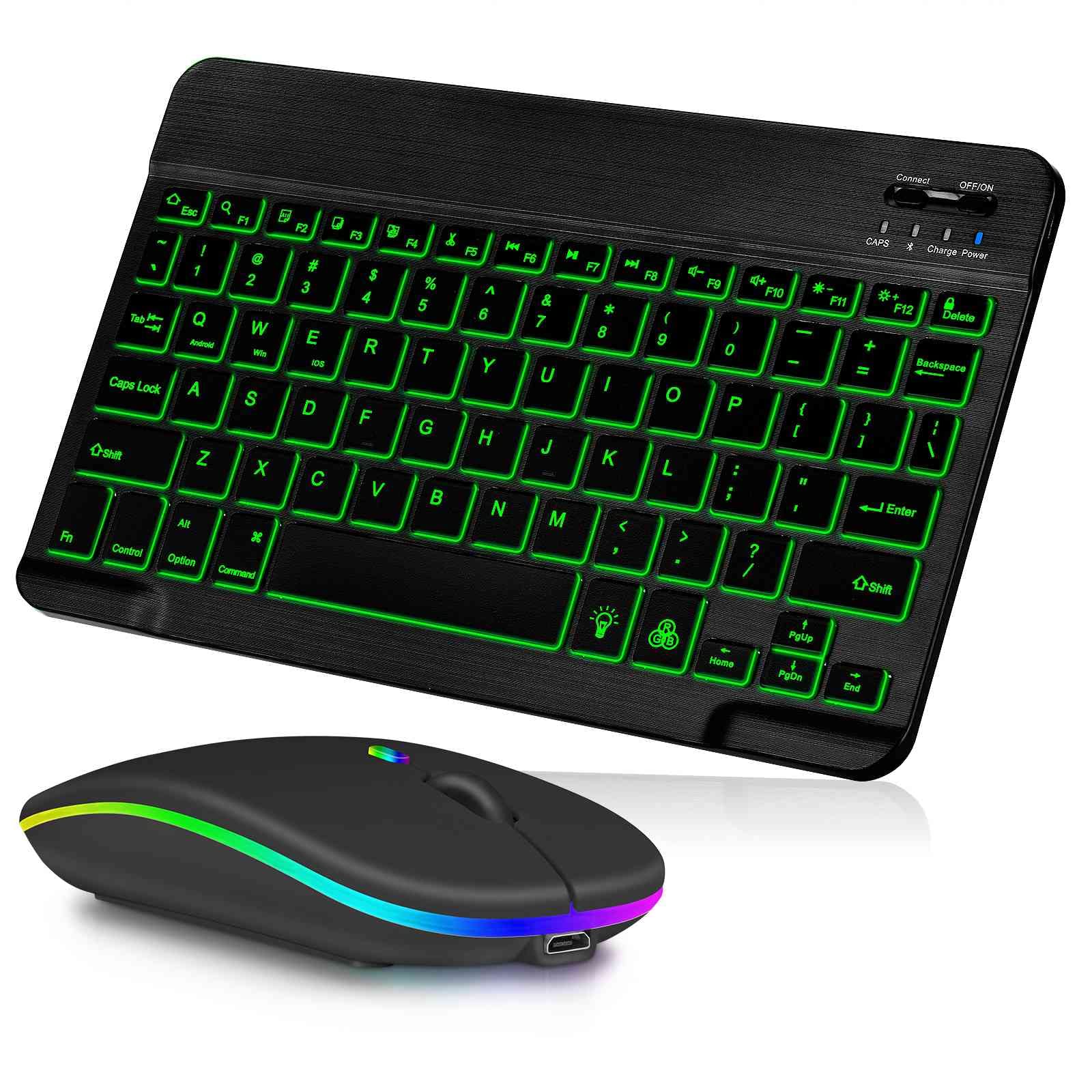 UX030 Lightweight Keyboard and Mouse with Background RGB Light, Multi Device Slim Rechargeable Keyboard Bluetooth 5.1 and 2.4GHz Stable Connection Keyboard Compatible with Dell Latitude E6540 Laptop
