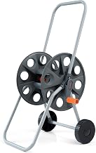 Crystals 60M Garden Hose Reel Cart with Wheels Heavy Duty Portable Hose Pipe Trolley Freestanding Water Hose Storage Holder with Easy Wind Handle for Garden Lawn Patio Outdoor Use Grey