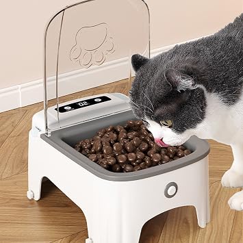 Automatic Cat Feeder with Timing Large Capacity, Automatic Feeder Wet Food with Non Tipping Base, Pet Dispenser Suitable for Cats Dogs Household Daily Feeding Grey