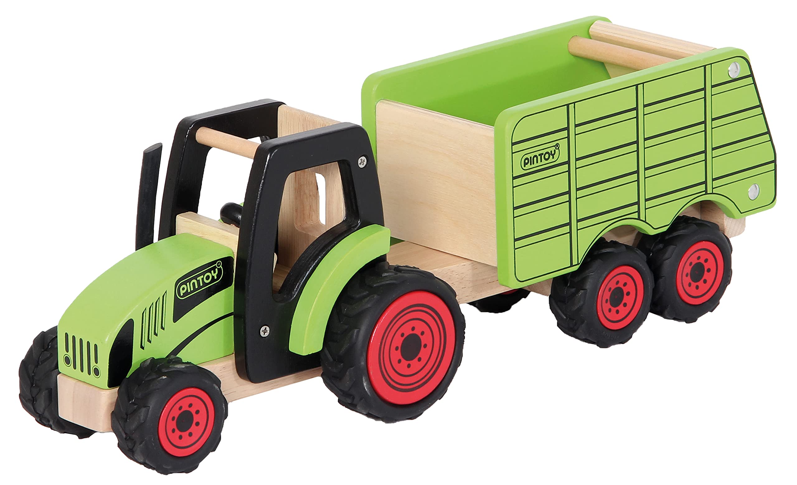 Bartl 112366 Pintoy Tractor con remolque de madera maciza | Juguete de calidad para niños a partir de 3 años