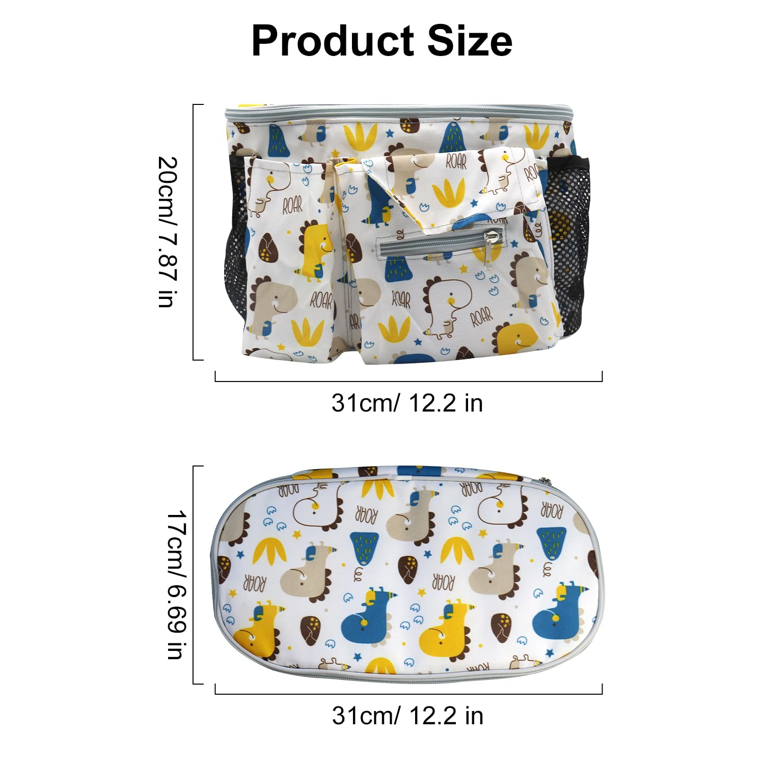 Organizador de Cochecito,Bolsa Universal para Cochecito,Bolso Carro Bebe,Con Bandolera Ajustable,Para llevar Pañales Vasos de Agua Juguetes Bebés y Aperitivos