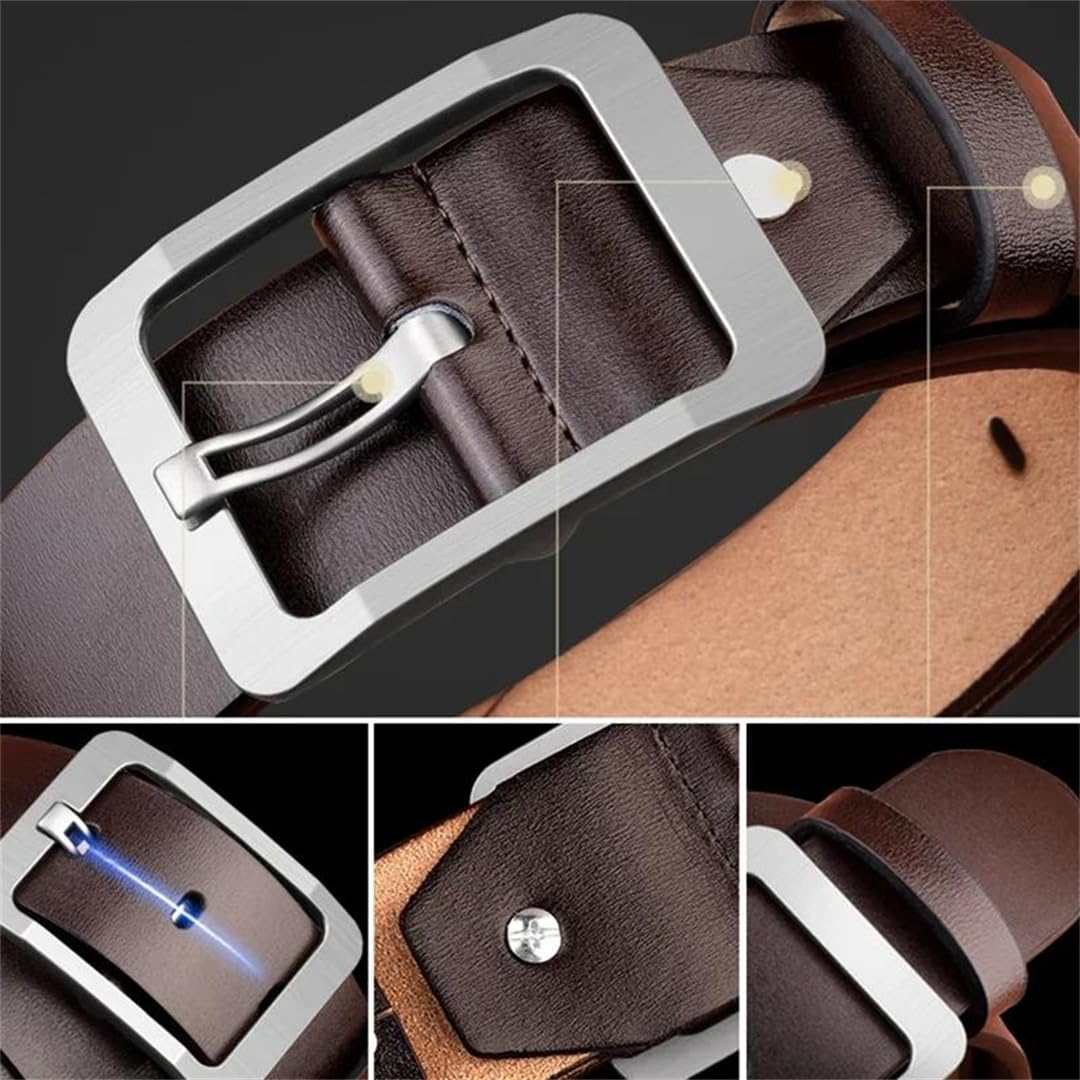 Yeuyyben Cinturón de cuero vacuno para hombre con hebilla de alfiler, estilo vintage, estilo casual, para negocios