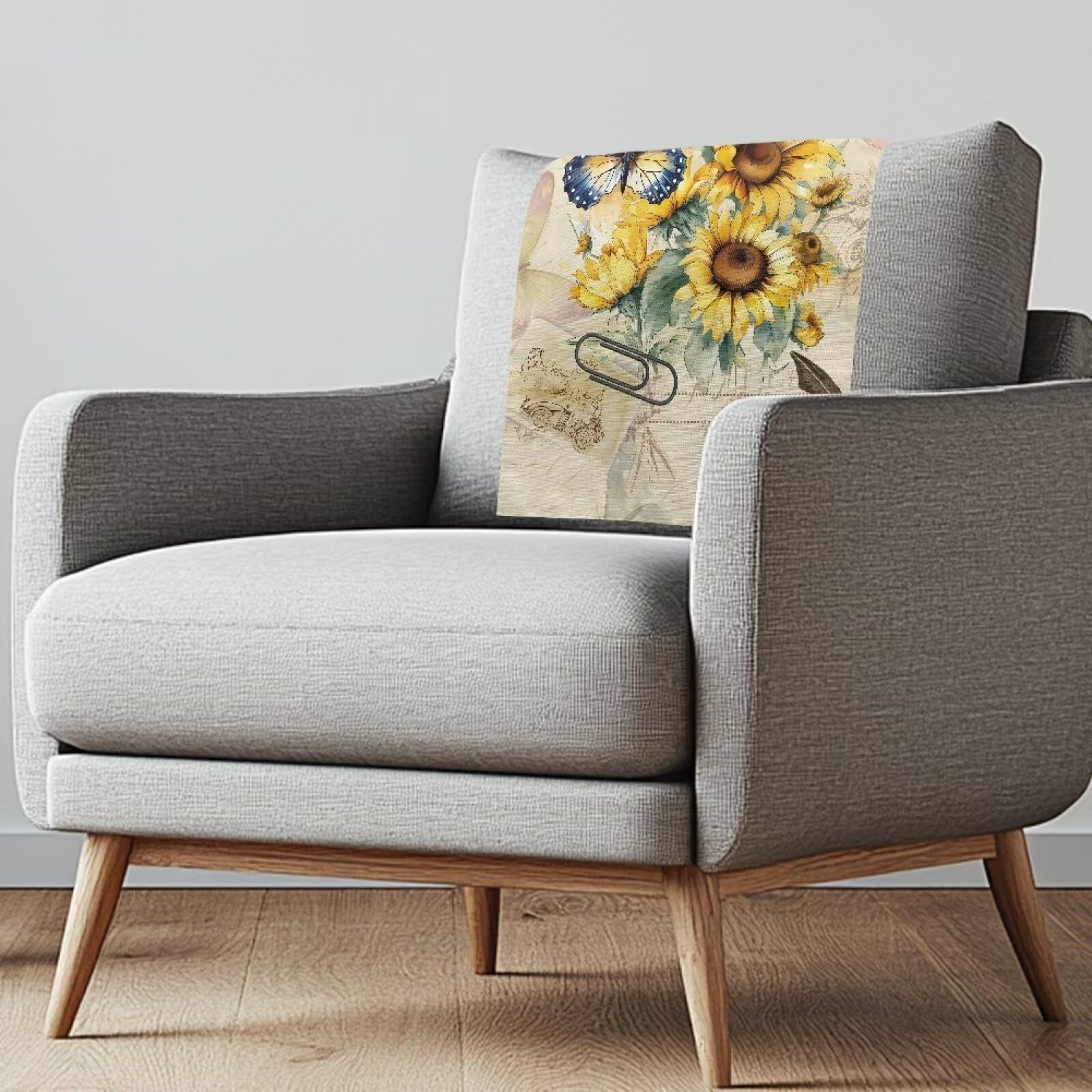 NETILGEN Sunflower Butterfly Sofa Headrest Slipcovers 3 Pcs Washable Sofa Head Protector Furniture Protector Home Decoration — image 1