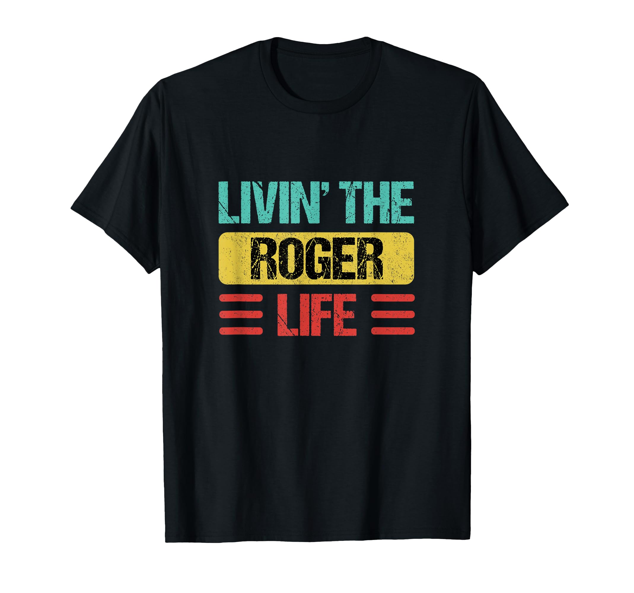 Roger Name Shirts & Gifts Men's Personalized Roger Name T-Shirt Black Small Modern Letter Print Crew Neck Collarless Short Sleeve Classic Fit Pull On 1 Count