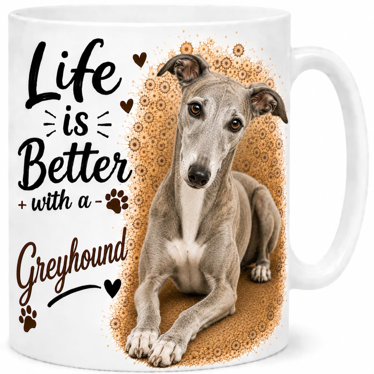 Brew Crew Gifts Life is Better with a Greyhound Mug – Cute Greyhound Dog Lover Gift – 11oz White Ceramic Coffee Mug