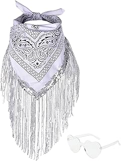 Bandana de flecos con gafas de sol de corazón, bandana de diamantes de imitación, decoración de vaquera para mujer, despedida de soltera, blanco
