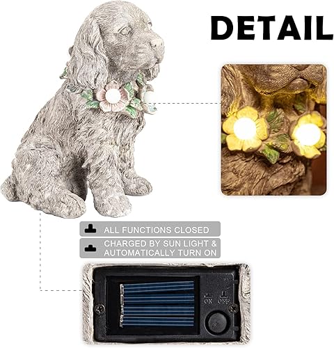 Miniatura 4 de Ovewios Estatua de jardín regalo conmemorativo para perro decoración artística de patio con luces LED solares impermeables estatuilla de jardín de