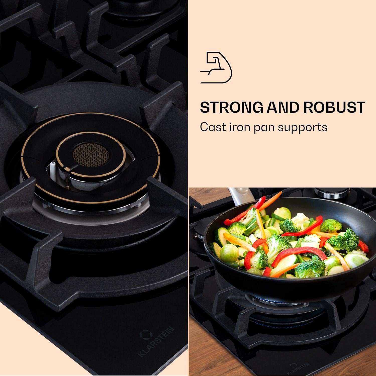 Klarstein Piano Cottura 4 Fuochi, Piano Cottura per Fornelli a Gas, Fornello a Gas Integrato 9100W, Piano Cottura Gas in Vetro e Acciaio Inossidabile per Cucina a Gas, Piano Cottura 4 Fuochi Gas GPL