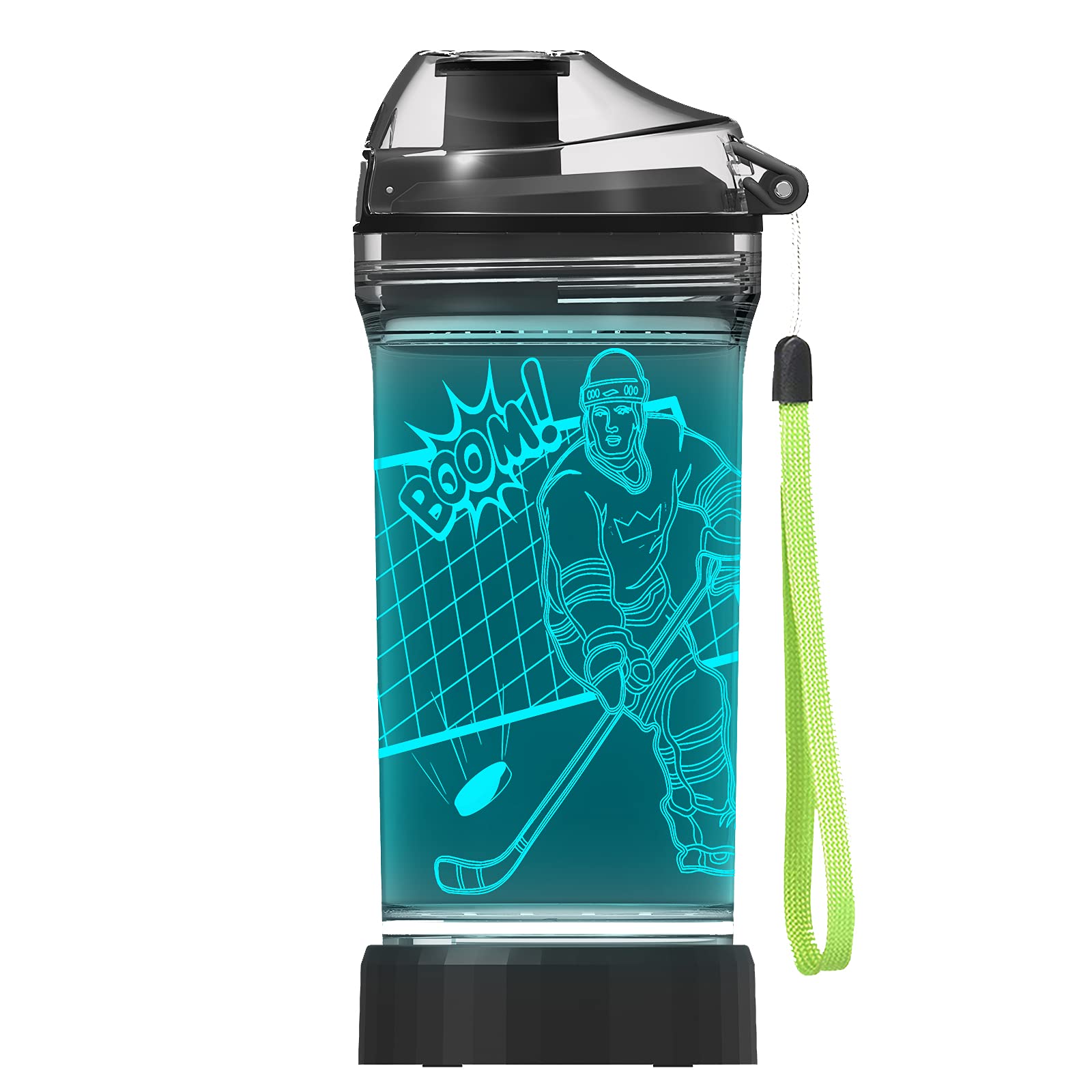 Lightzz Kids Water Bottle with 3D Glowing Hockey LED Light - 14 OZ Tritan BPA Free - Creative