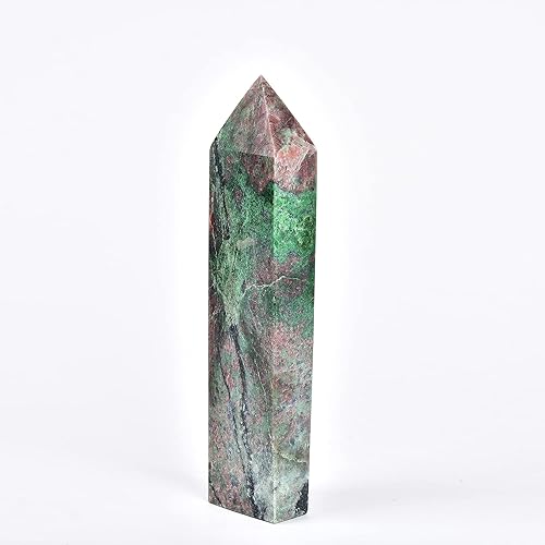 Miniatura 3 de JIC Gem Varita de cristal simbiótico de fresa roja y verde con punta de torre de obelisco curativo, decoración de reiki, 1.3-1.8 libras