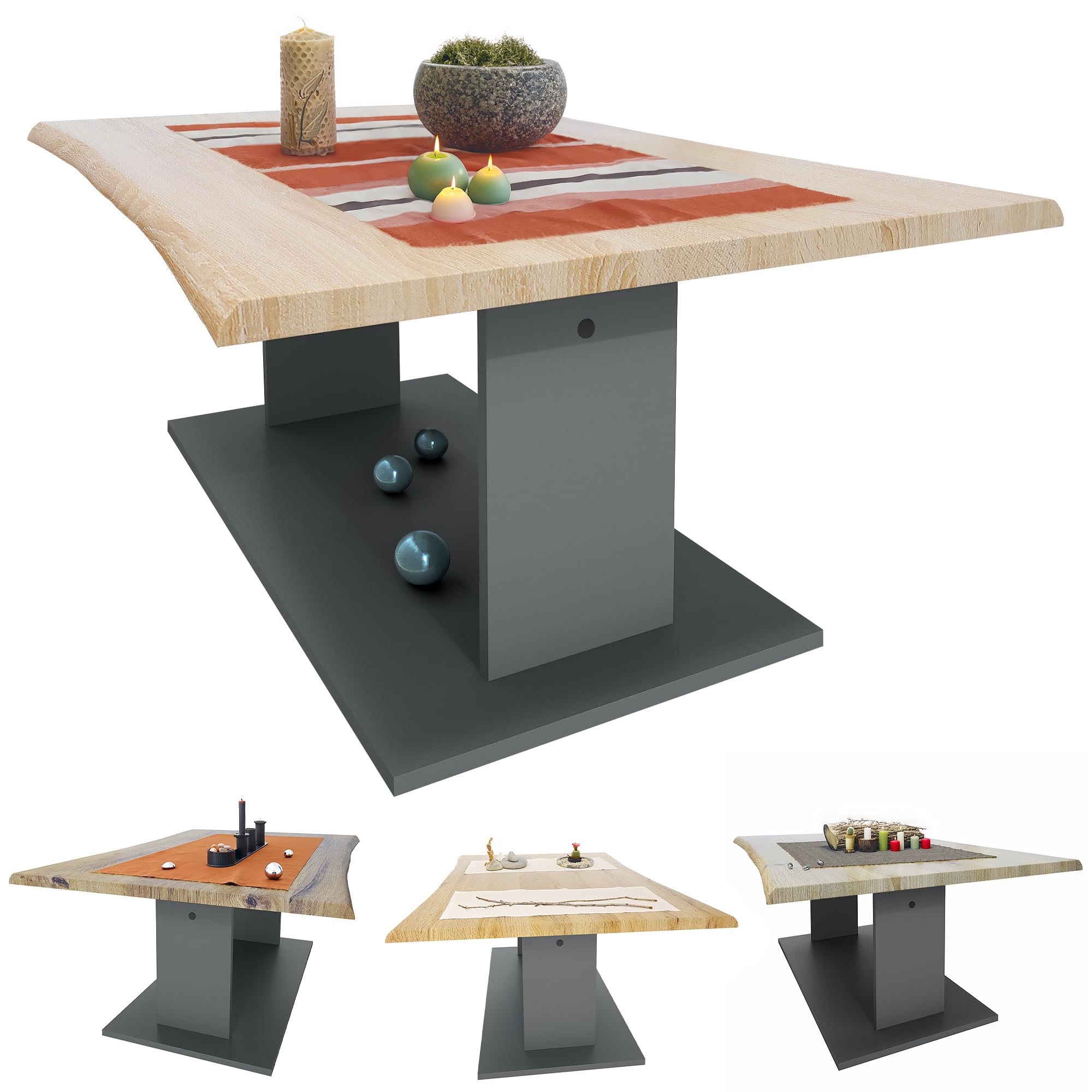 Vladon Mesa de Centro Mesa Auxiliar Mesa de salón Melo en Antracita con Tablero en Roble nórdico 102 x 40 x 67,5 cm