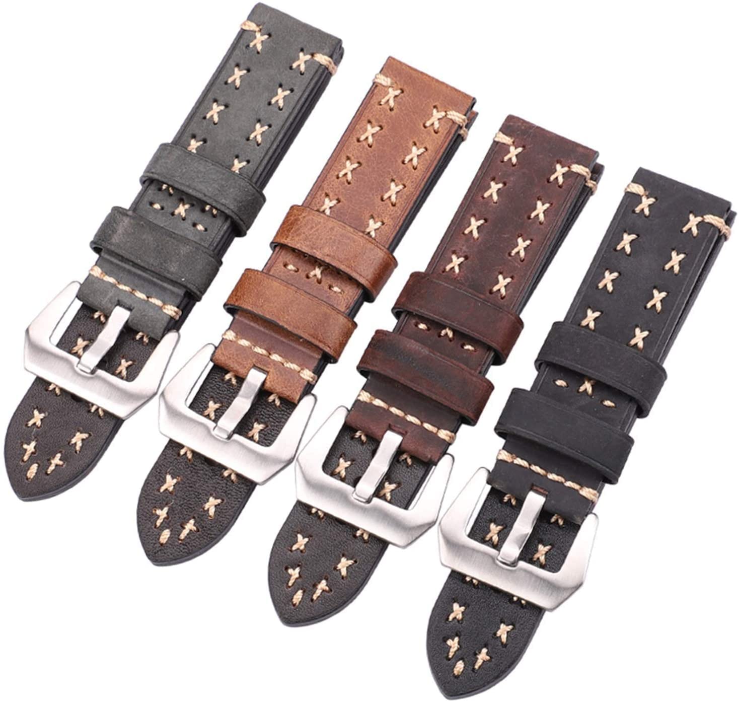 Uhrenarmband, handgefertigtes Armband, 22 24 mm, Leder, Vintage-Armband, Damen, Herren, Braun, Schwarz, Grün, Kaffee, Uhrenzubehör, Armband