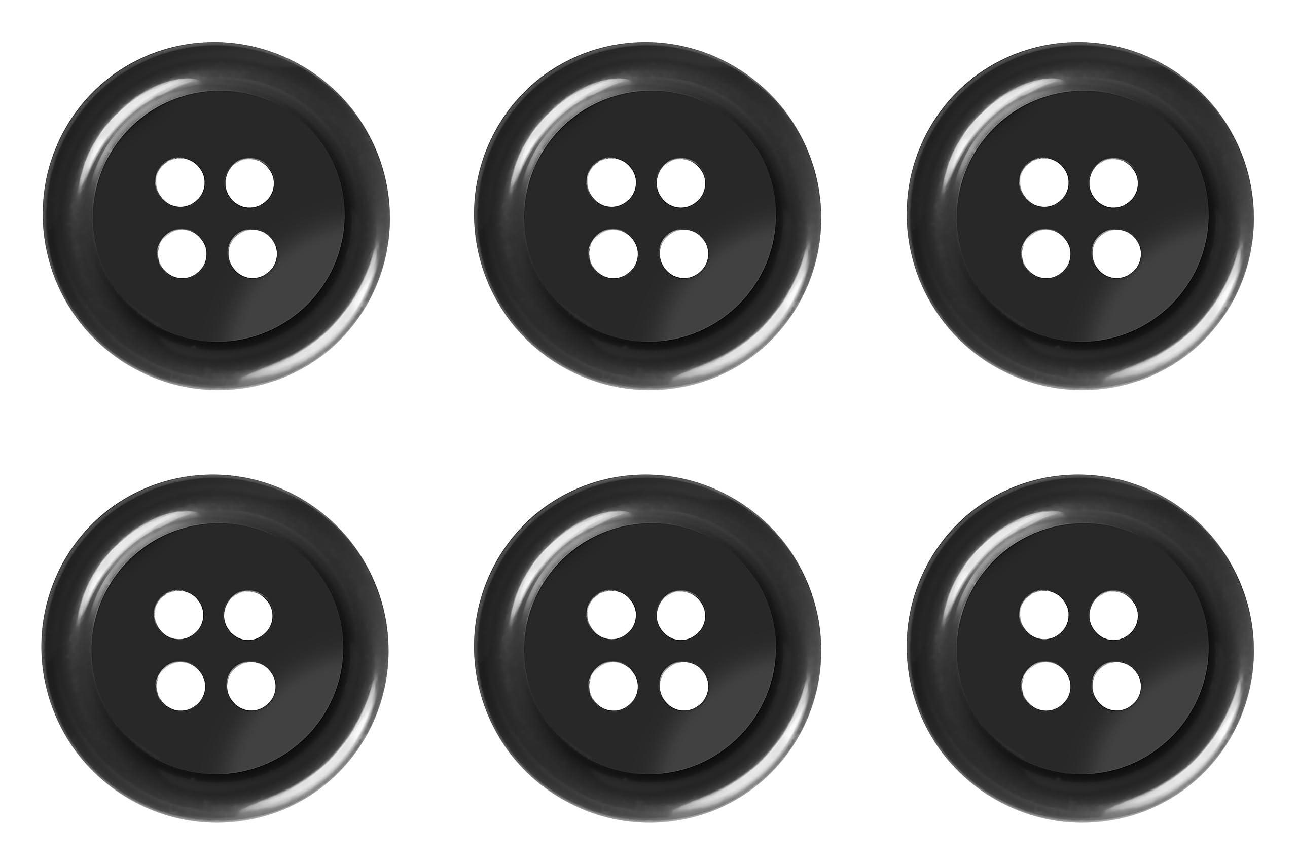 Pack of 6 Charcoal Grey Sew on 15mm Round Buttons Flat 4 Holes 24L 24 Ligne