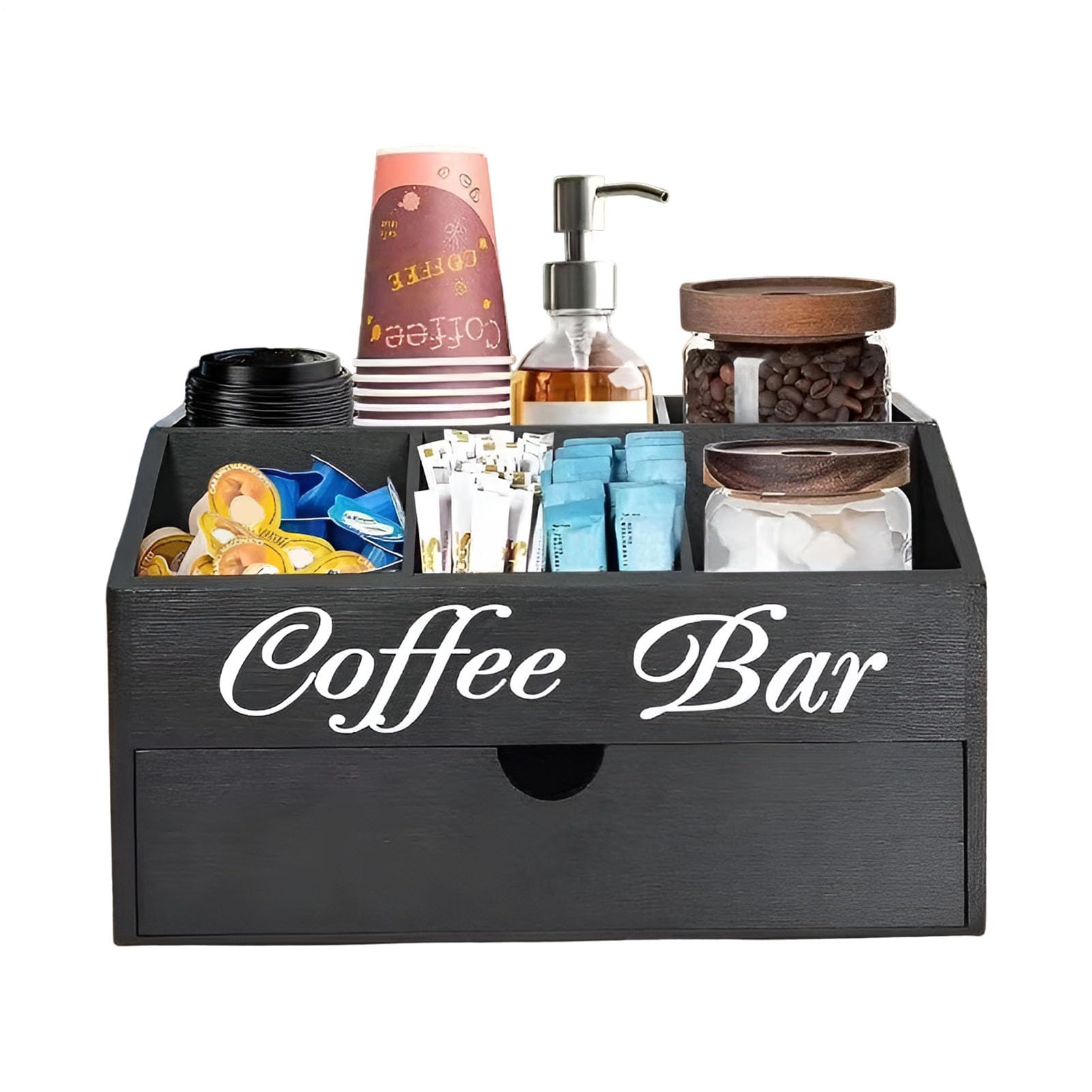 Générique Organizzatore Stazione Caffè - Cofanetto Tè, Bar Caffè | Scaffale da cucina in legno per zucchero, crema, tè, cestino portaoggetti da bancone per panetteria, ufficio