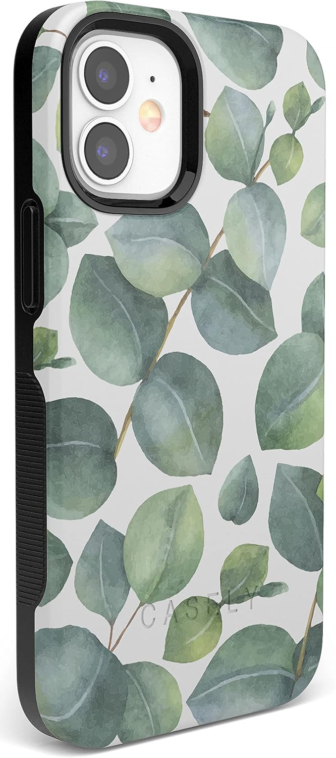 Casely iPhone 12 Mini Case | Leaf Me Alone | Green Floral Print | Bold Protective Design | Compatible with MagSafe